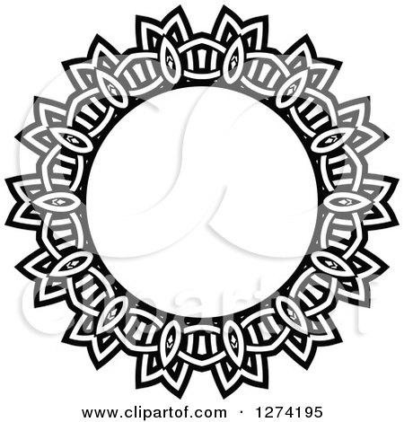 Clipart of a Black and White Round Lace Frame Design 16 - Royalty Free Vector Illustration by Vector Tradition SM