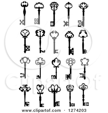 Clipart of Black and White Antique Skeleton Keys 6 - Royalty Free Vector Illustration by Vector Tradition SM