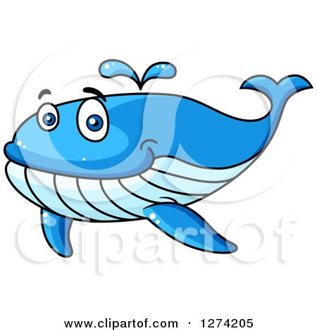 Clipart of a Cartoon Spouting Blue Whale - Royalty Free Vector Illustration by Vector Tradition SM