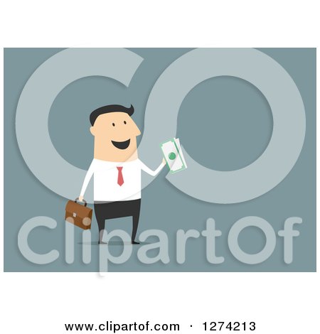 Clipart of a Caucasian Businessman Holding Cash Money - Royalty Free Vector Illustration by Vector Tradition SM