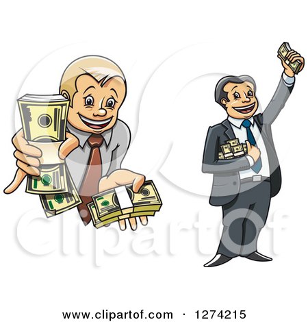 Clipart of Caucasian Business Men Holding up Cash Money - Royalty Free Vector Illustration by Vector Tradition SM