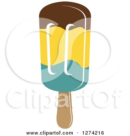 Clipart of a Brown Yellow and Blue Ice Cream Popsicle - Royalty Free Vector Illustration by Vector Tradition SM