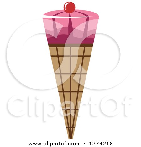 Clipart of a Waffle Ice Cream Cone Topped with a Cherry - Royalty Free Vector Illustration by Vector Tradition SM