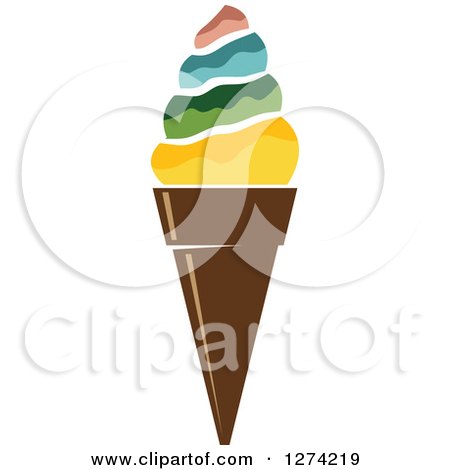 Clipart of a Colorful Swirl Waffle Ice Cream Cone - Royalty Free Vector Illustration by Vector Tradition SM