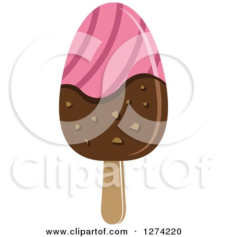 Clipart of a Pink Striped Chocolate Dipped Ice Cream Popsicle - Royalty Free Vector Illustration by Vector Tradition SM