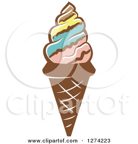 Clipart of a Waffle Ice Cream Cone with a Colorful Swirl - Royalty Free Vector Illustration by Vector Tradition SM