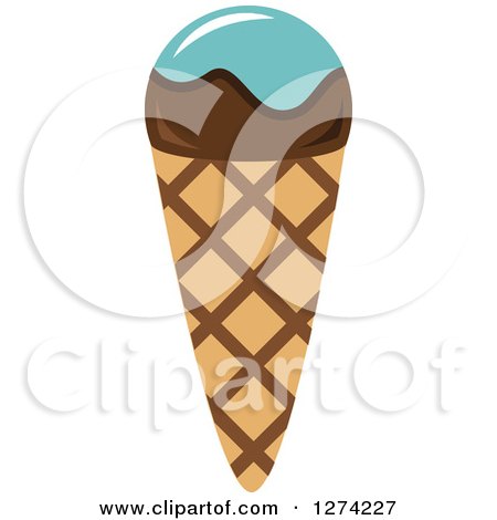 Clipart of a Blue and Chocolate Dipped Waffle Ice Cream Cone - Royalty Free Vector Illustration by Vector Tradition SM