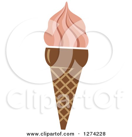 Clipart of a Waffle Ice Cream Cone Topped Strawberry Frozen Yogurt - Royalty Free Vector Illustration by Vector Tradition SM