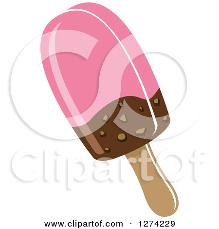 Clipart of a Pink Chocolate Dipped Ice Cream Popsicle - Royalty Free Vector Illustration by Vector Tradition SM