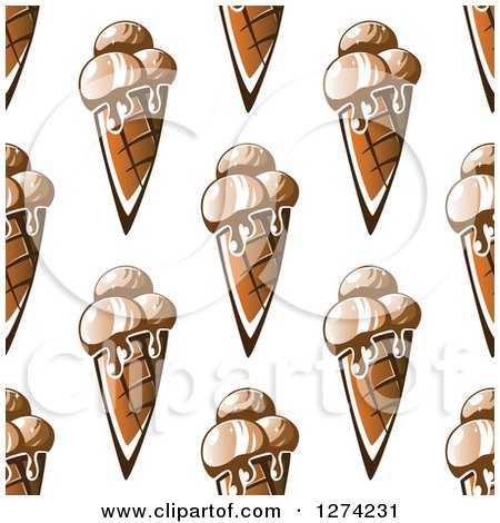 Clipart of a Seamless Background Pattern of Dripping Waffle Ice Cream Cones - Royalty Free Vector Illustration by Vector Tradition SM