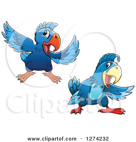 Clipart of Happy Blue Parrots - Royalty Free Vector Illustration by Vector Tradition SM