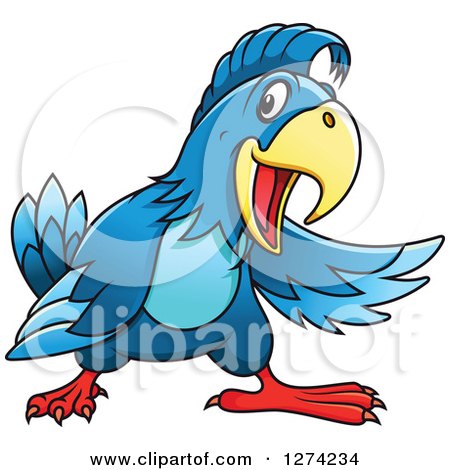 Clipart of a Happy Presenting Blue Parrot - Royalty Free Vector Illustration by Vector Tradition SM