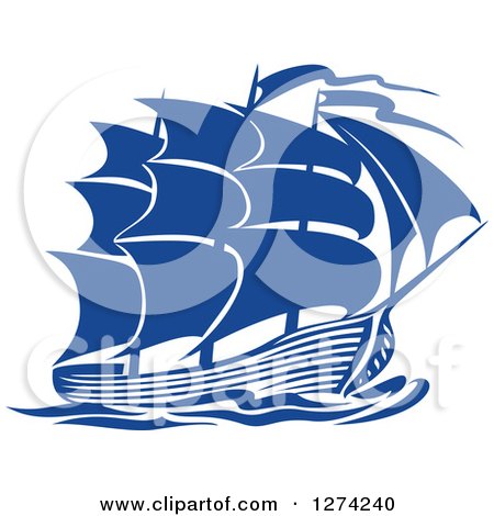 Clipart of a Navy Blue Sailing Ship 4 - Royalty Free Vector Illustration by Vector Tradition SM