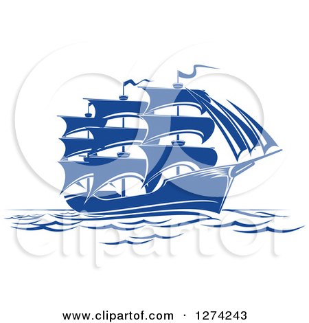 Clipart of a Navy Blue Sailing Ship - Royalty Free Vector Illustration by Vector Tradition SM