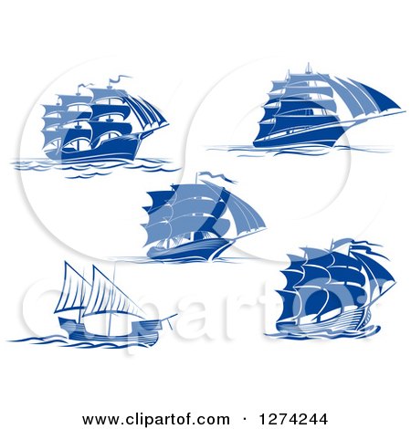 Clipart of Navy Blue Sailing Ships - Royalty Free Vector Illustration by Vector Tradition SM
