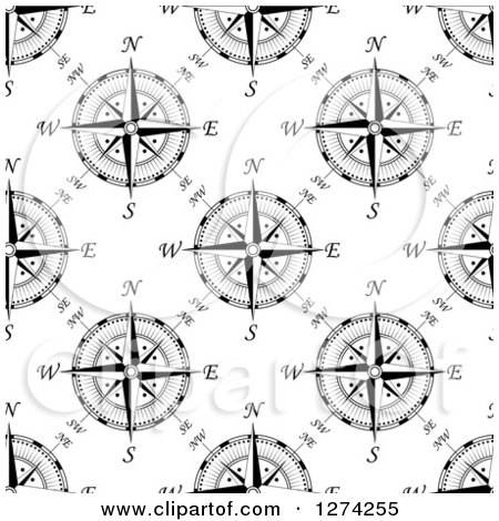 Clipart of a Seamless Pattern Background of Black and White Compasses 2 - Royalty Free Vector Illustration by Vector Tradition SM