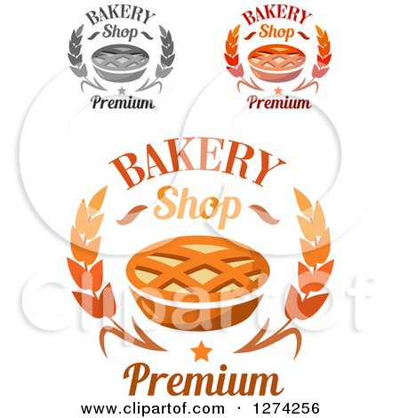 Clipart of Bakery Shop, Wheat, Star and Lattice Topped Pie Designs - Royalty Free Vector Illustration by Vector Tradition SM