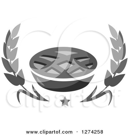 Clipart of a Grayscale Lattice Topped Pie, Star and Wheat - Royalty Free Vector Illustration by Vector Tradition SM