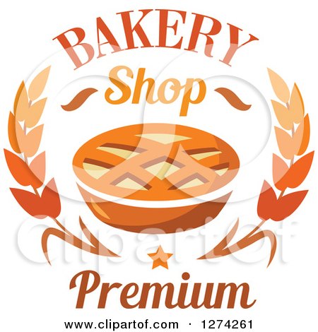 Clipart of a Lattice Topped Pie, Star and Wheat with Bakery Shop Premium Text - Royalty Free Vector Illustration by Vector Tradition SM