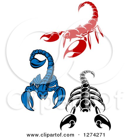 Clipart of Red Black and White and Blue Scorpions - Royalty Free Vector Illustration by Vector Tradition SM