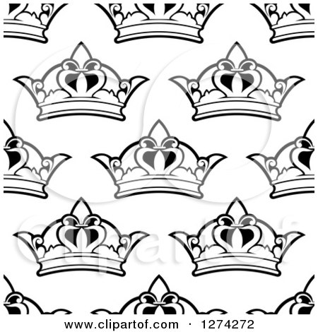 Clipart of a Seamless Background Pattern of Black and White Ornate Crowns 2 - Royalty Free Vector Illustration by Vector Tradition SM