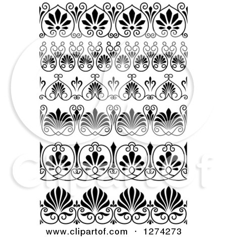 Clipart of Vintage Black and White Ornate Floral Borders - Royalty Free Vector Illustration by Vector Tradition SM