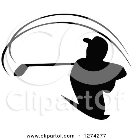 Clipart of a Black Silhouetted Golfer Swinging - Royalty Free Vector Illustration by Vector Tradition SM