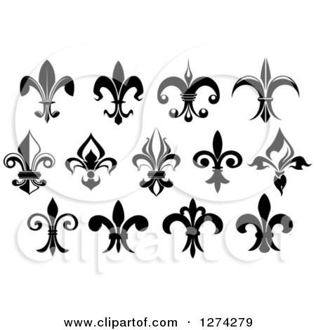 Clipart of Black and White Lily Fleur De Lis Designs - Royalty Free Vector Illustration by Vector Tradition SM