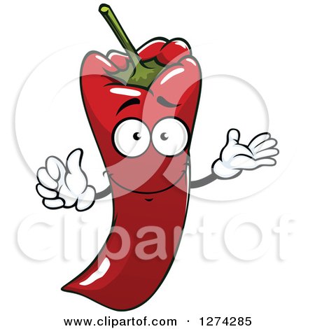 Clipart of a Paprika Pepper Character Giving a Thumb up and Presenting - Royalty Free Vector Illustration by Vector Tradition SM