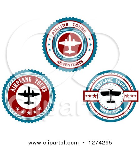 Clipart of Red White and Blue Commercial Airliner and Small Plane Tour Circles 2 - Royalty Free Vector Illustration by Vector Tradition SM