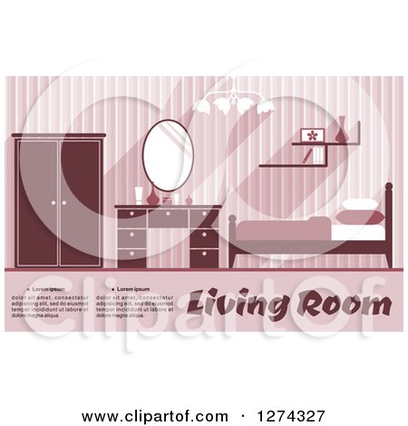 Clipart of a Pink Toned Bedroom Interior with Text - Royalty Free Vector Illustration by Vector Tradition SM