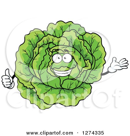 Clipart of a Presenting Cabbage Character Holding a Thumb up - Royalty Free Vector Illustration by Vector Tradition SM