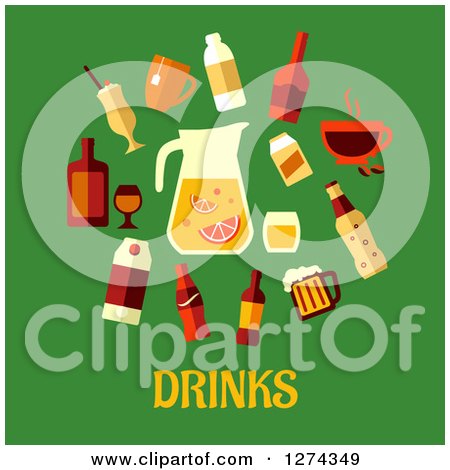 Clipart of Beverages over Drinks Text on Green - Royalty Free Vector Illustration by Vector Tradition SM