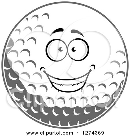 Clipart of a Grayscale Happy Golf Ball Character - Royalty Free Vector Illustration by Vector Tradition SM
