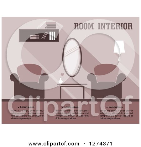 Clipart of a Purple Toned Living Room Interior with Text - Royalty Free Vector Illustration by Vector Tradition SM