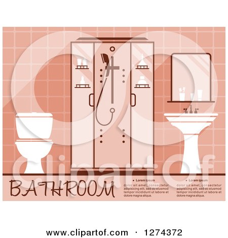 Clipart of a Pink Bathroom Interior with Text - Royalty Free Vector Illustration by Vector Tradition SM