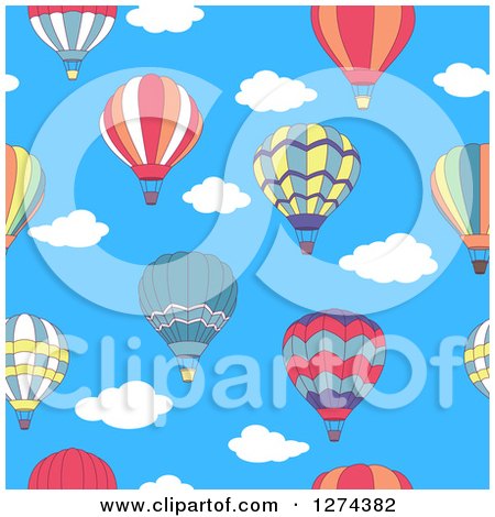 Clipart of a Seamless Background Pattern of Hot Air Balloons and Sky - Royalty Free Vector Illustration by Vector Tradition SM