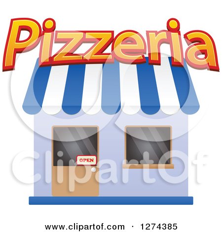 Clipart of a Pizzeria Shop with an Open Sign in the Door 2 - Royalty Free Vector Illustration by Vector Tradition SM