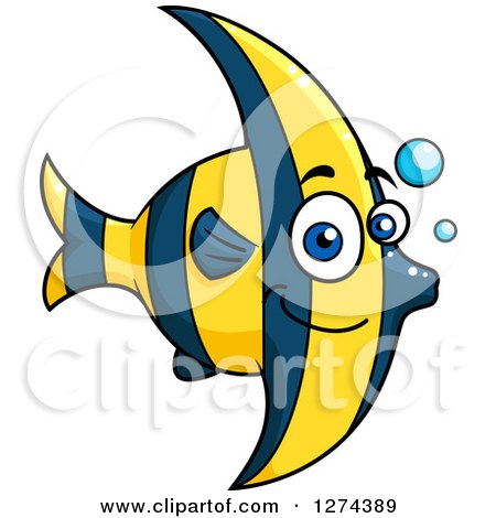Clipart of a Happy Cute Blue and Yellow Striped Marine Fish - Royalty Free Vector Illustration by Vector Tradition SM