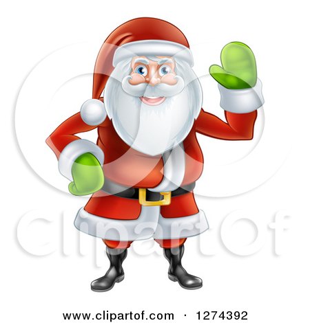 Clipart of a Friendly Christmas Santa Claus Waving - Royalty Free Vector Illustration by AtStockIllustration