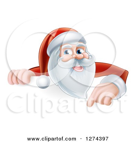 Clipart of Santa Smiling and Pointing down over a Christmas Sign - Royalty Free Vector Illustration by AtStockIllustration