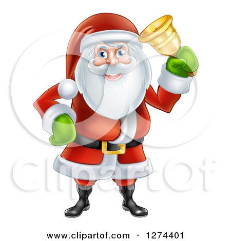 Clipart of Santa Clause Ringing a Christmas Donation Charity Bell - Royalty Free Vector Illustration by AtStockIllustration