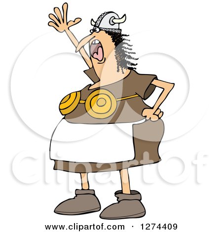 Clipart of a Mad Shouting Viking Woman in an Apron and Bra - Royalty Free Vector Illustration by djart