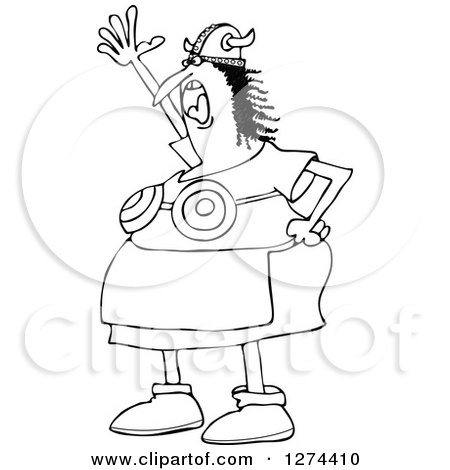 Clipart of a Black and White Angry Shouting Viking Woman in an Apron and Bra - Royalty Free Vector Illustration by djart