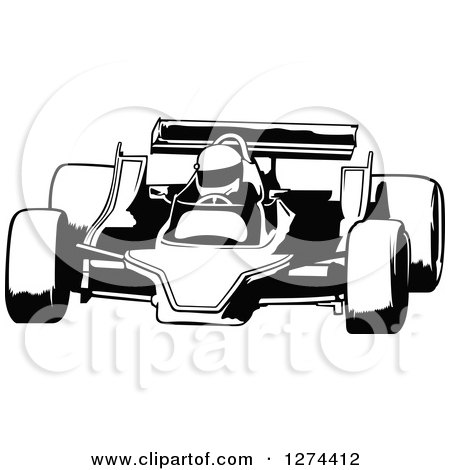 Clipart of a Black and White Race Car and Driver - Royalty Free Vector Illustration by dero