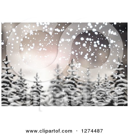 Clipart of a Blurred Christmas Background of Snow and Evergreen Trees - Royalty Free Vector Illustration by vectorace