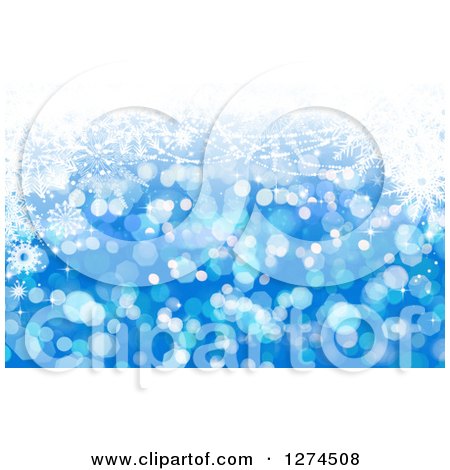 Clipart of a Blue Christmas Background with Bokeh and Snowflakes - Royalty Free Illustration by KJ Pargeter