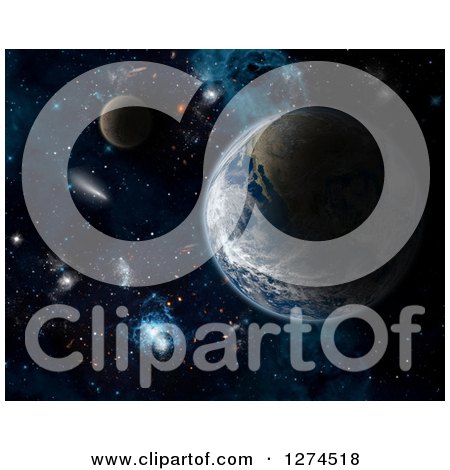 Clipart of a 3d Planet Earth with Other Planets and Items in Space - Royalty Free Illustration by KJ Pargeter