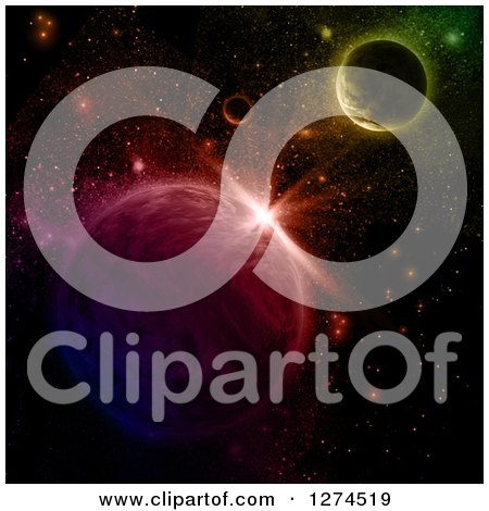Clipart of a 3d Colorful Outer Space Background with Fictional Planets - Royalty Free Illustration by KJ Pargeter