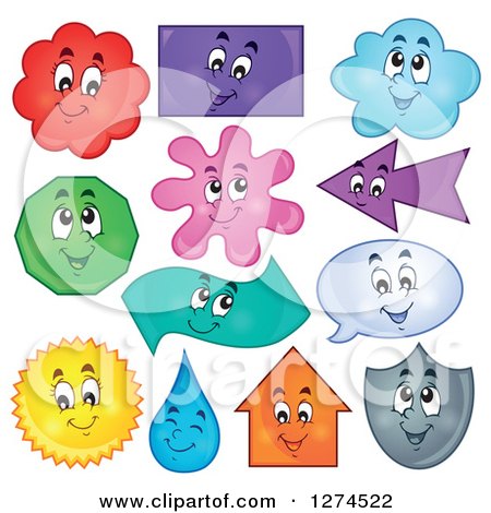 Clipart of Happy Colorful Shape Characters - Royalty Free Vector Illustration by visekart